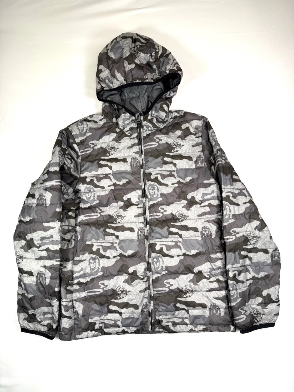 GAP STAR WARS Boys Gray Camo Primaloft Puffer Jacket Hooded Coat XXL (14-16)